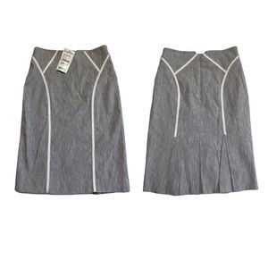 Bebe Linen Blend Faux Leather Trim Back Pleated Skirt Gray Career Office NWT 0